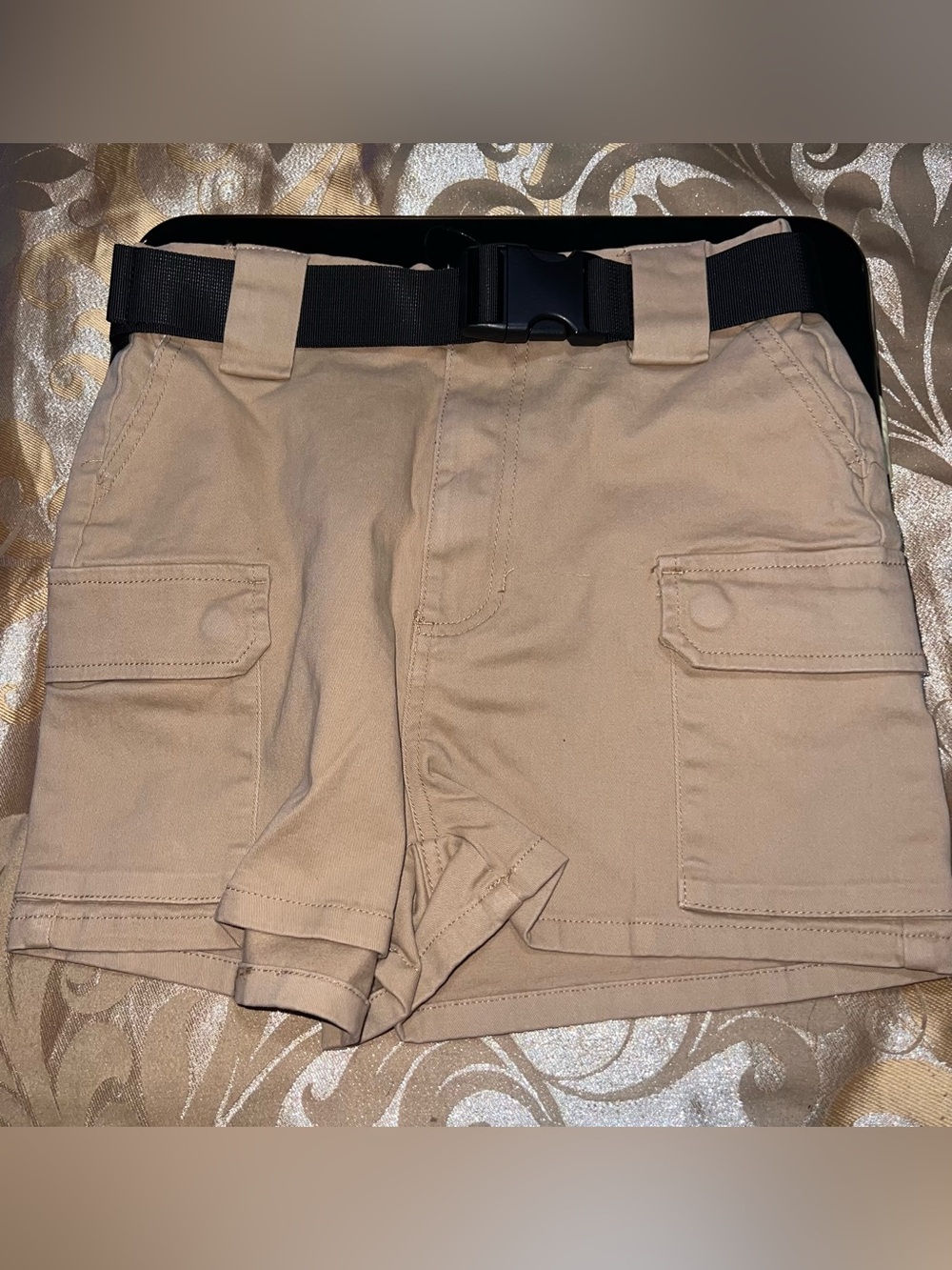 Fashion Nova Tan Cargo Utility Buckle Belted Shorts XS
